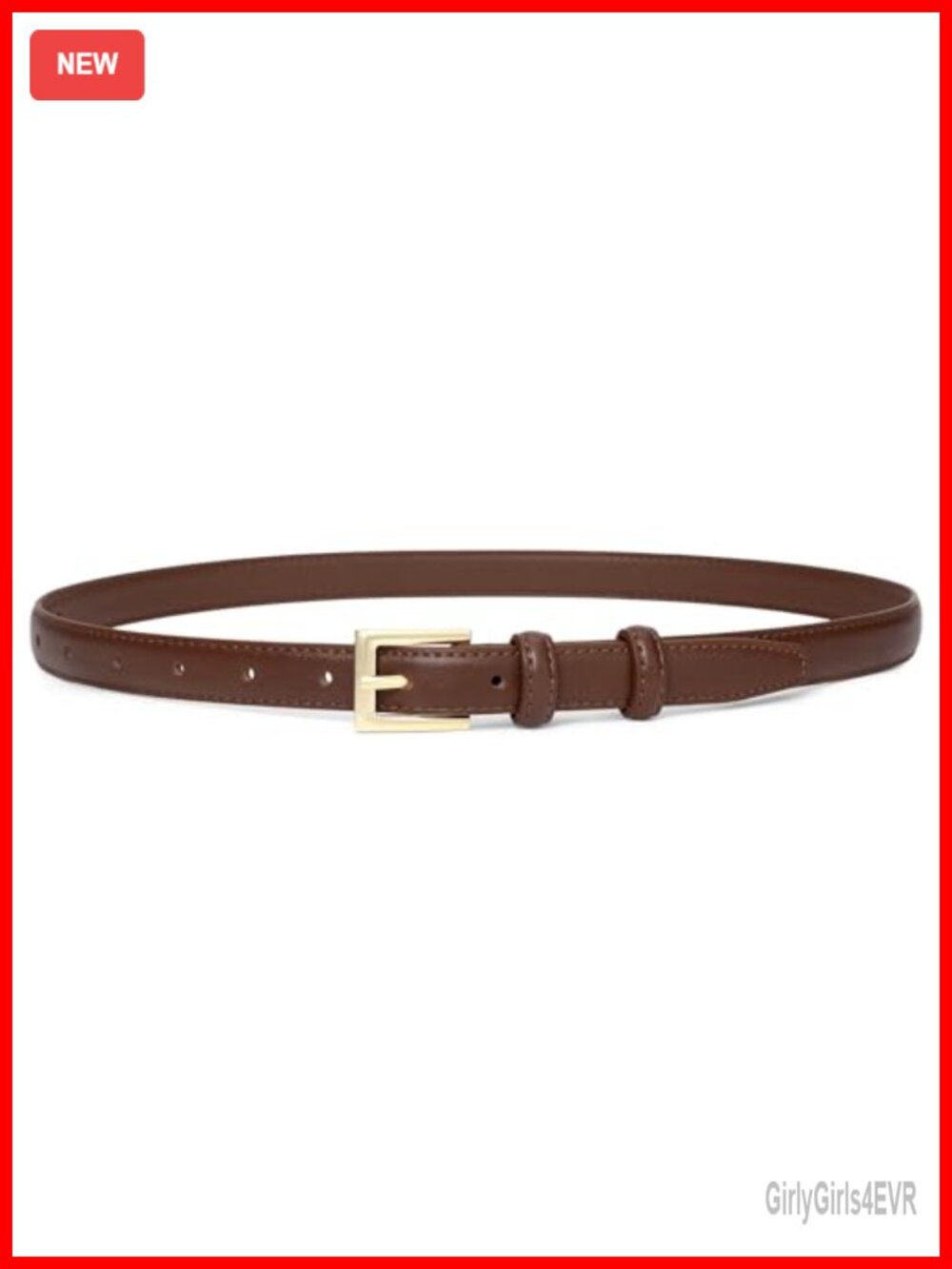 Genuine Leather Belt with Gold Buckle Vintage Thin